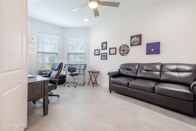 office space with ceiling fan