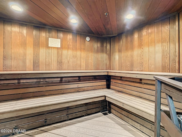 4 Oceans W Blvd Unit 108B, Daytona Beach Shores, FL 32118 - sauna / steam room featuring wood ceiling, wood walls, recessed lighting, and hardwood / wood-style flooring