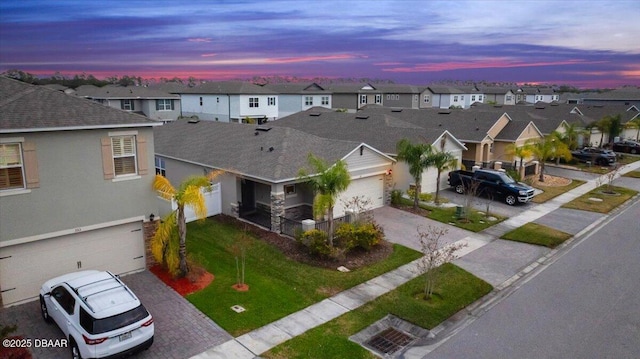 view of aerial view at dusk