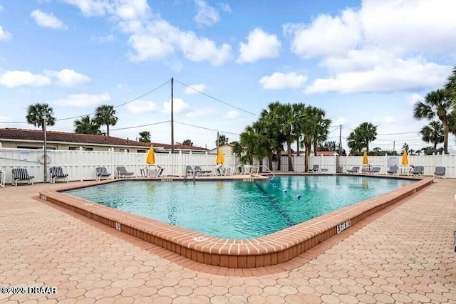 view of swimming pool featuring a patio area