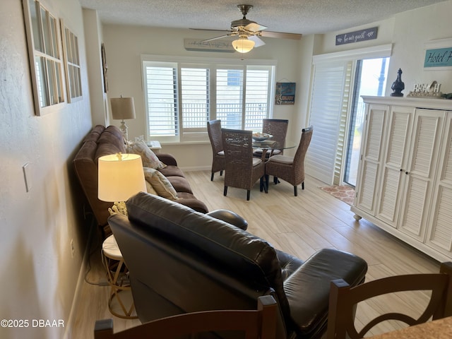 2615 S Atlantic Ave Unit 1D, Daytona Beach, FL 32118 - living room featuring ceiling fan, light wood-style floors, and a textured ceiling