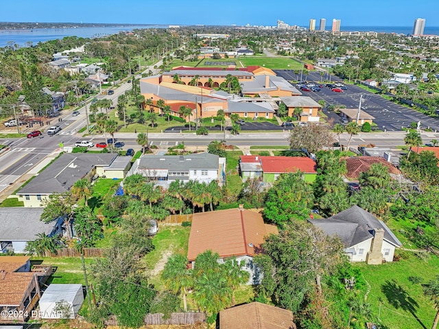 aerial view with a water view and a residential view