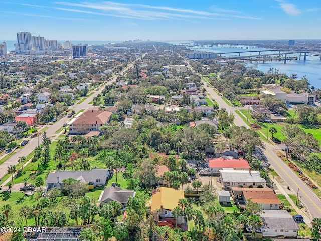 bird's eye view with a view of city and a water view