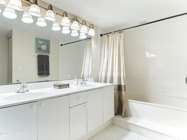3333 S Atlantic Ave Unit 505, Daytona Beach, FL 32118 - bathroom featuring tile patterned flooring, double vanity, and shower / bath combination with curtain