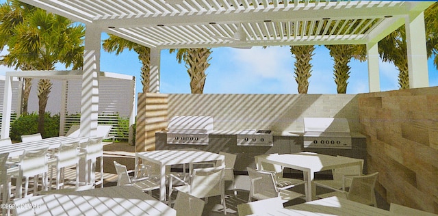 3333 S Atlantic Ave Unit 505, Daytona Beach, FL 32118 - view of patio / terrace with outdoor dining space, a pergola, and an outdoor kitchen