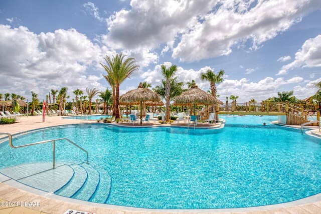 view of pool featuring a gazebo and a patio