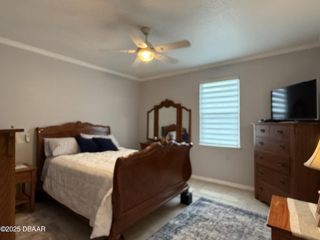 415 Jessamine Ave, New Smyrna Beach, FL 32169 - bedroom featuring crown molding, ceiling fan, and baseboards