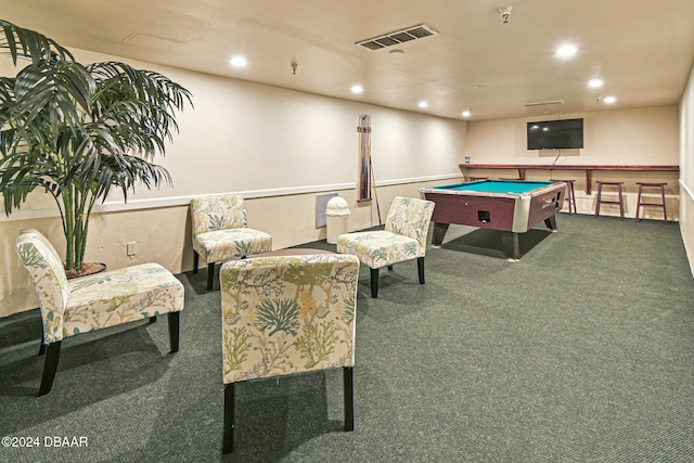 rec room with pool table and carpet