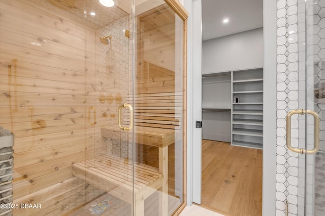 view of sauna / steam room featuring wood finished floors