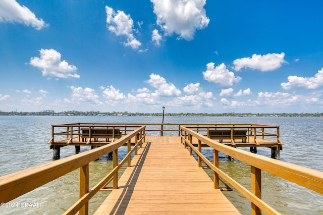 dock area with a water view