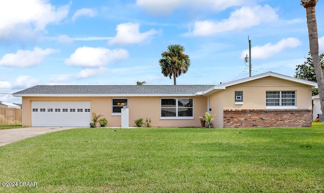 ranch-style house with a front lawn and a garage