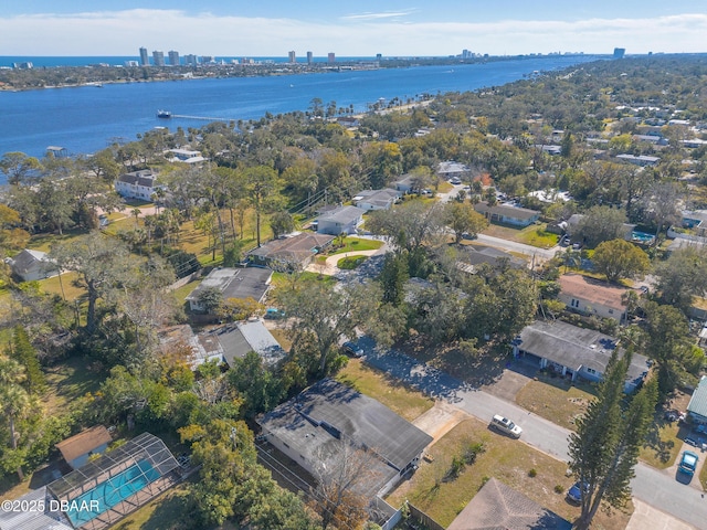 aerial view with a water view