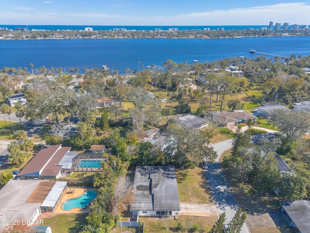 aerial view with a water view