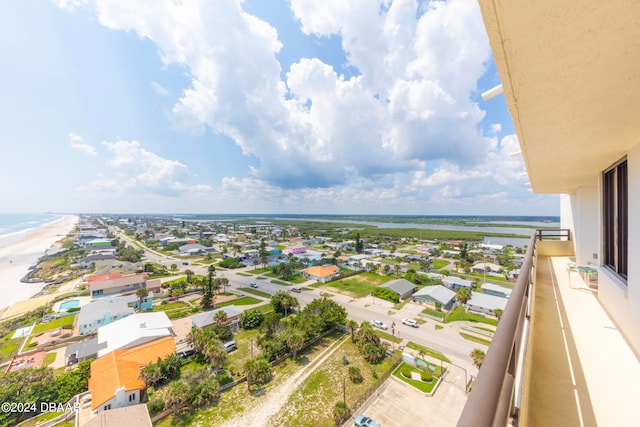 aerial view featuring a beach view and a water view