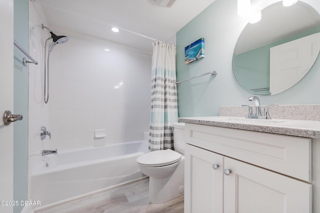 4650 Links Village Dr Unit C-505, Ponce Inlet, FL 32127 - full bath with wood finished floors, vanity, shower / bath combo, toilet, and recessed lighting