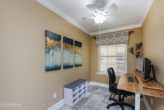 4650 Links Village Dr Unit C-505, Ponce Inlet, FL 32127 - office space with baseboards, ceiling fan, ornamental molding, and wood finished floors