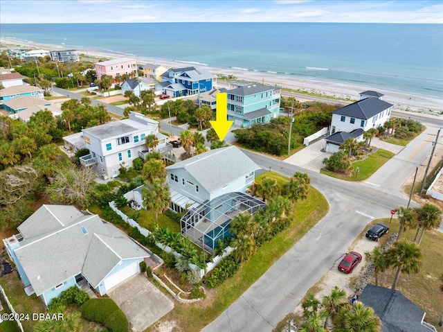 aerial view featuring a beach view and a water view