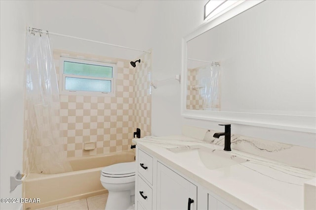 full bathroom with tile patterned floors, vanity, toilet, and shower / tub combo