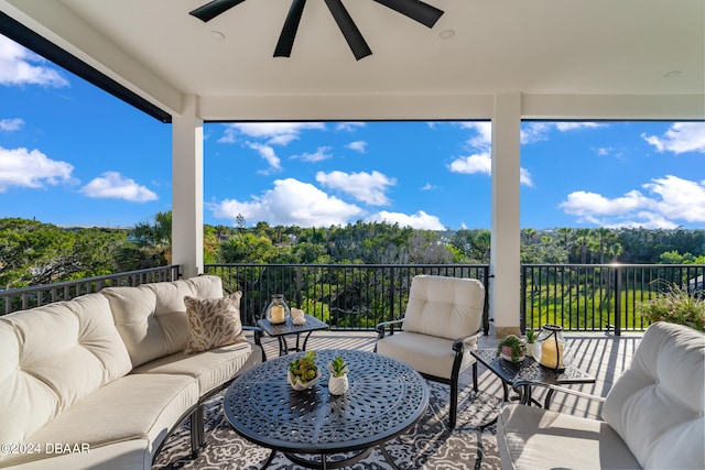 exterior space featuring an outdoor living space and a balcony