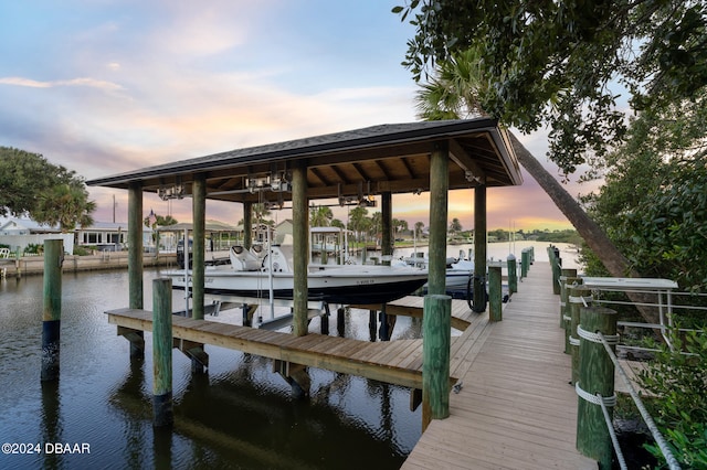 view of dock featuring a water view