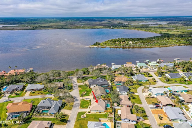 aerial view with a water view