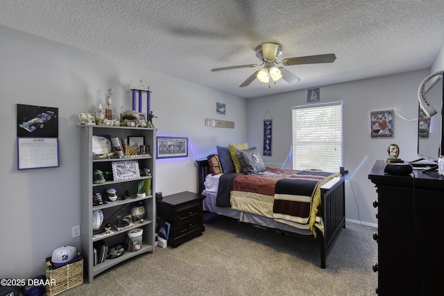 61 Levee Ln, Ormond Beach, FL 32174 - carpeted bedroom with a textured ceiling and ceiling fan