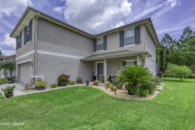 61 Levee Ln, Ormond Beach, FL 32174 - traditional-style house featuring stucco siding, an attached garage, and a front yard