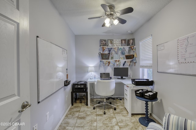 61 Levee Ln, Ormond Beach, FL 32174 - office area with a ceiling fan, a textured ceiling, and light tile patterned floors
