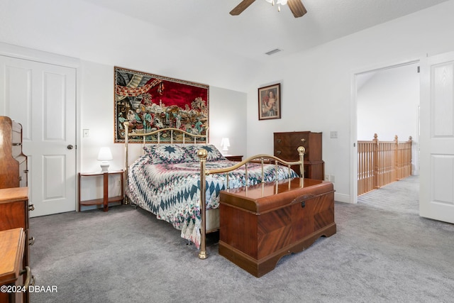 bedroom featuring carpet and ceiling fan