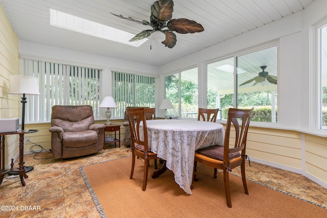 sunroom / solarium featuring ceiling fan and wooden ceiling