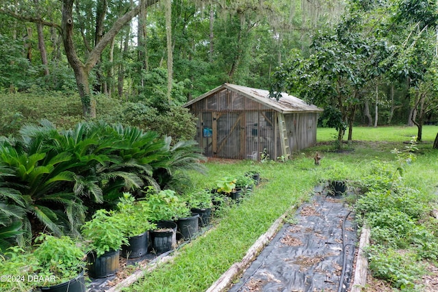 view of yard featuring an outbuilding