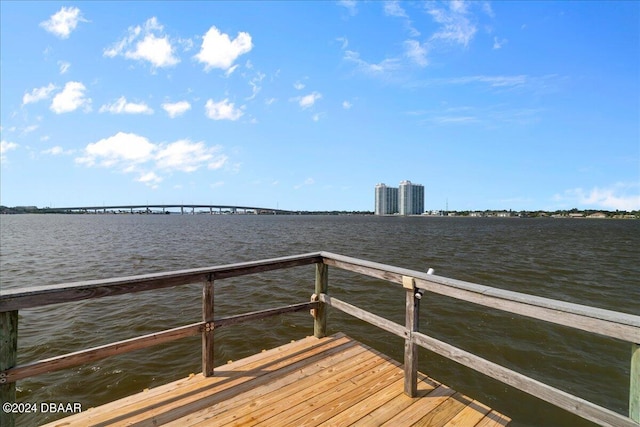 view of dock featuring a water view