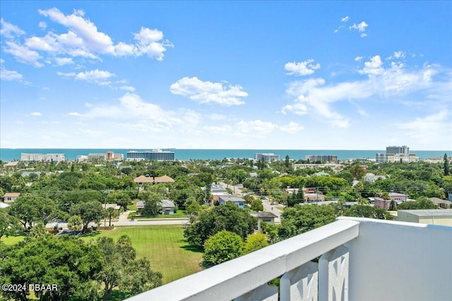 balcony featuring a water view