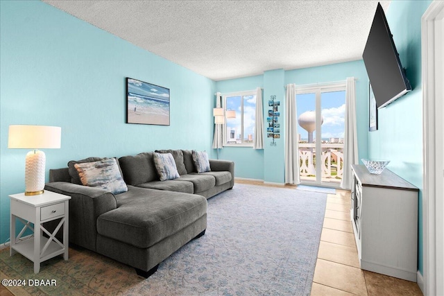 living room featuring a textured ceiling