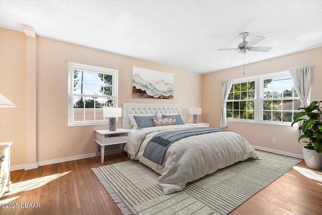 bedroom featuring multiple windows and wood-type flooring