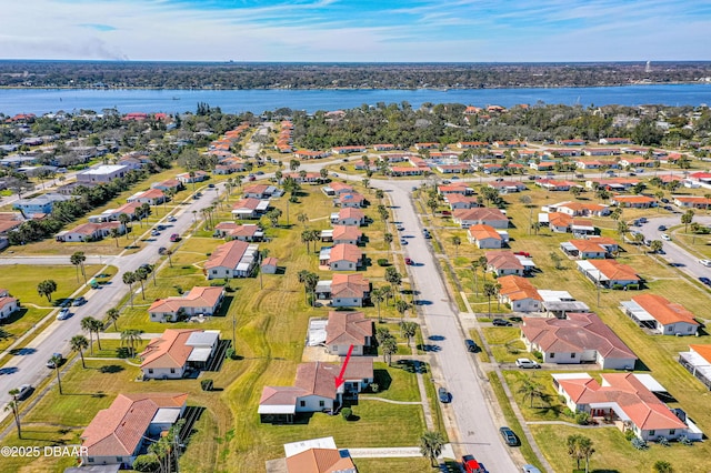 bird's eye view featuring a water view