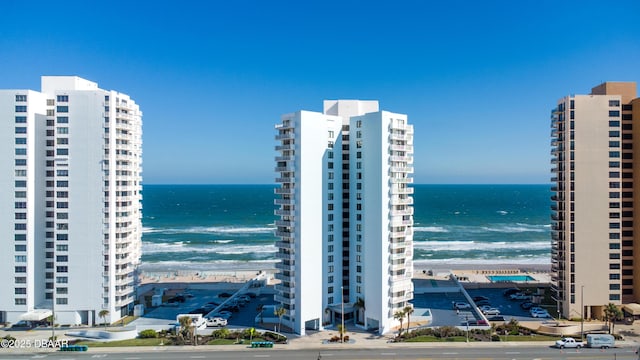 view of water feature featuring a beach view