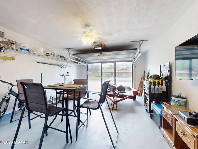 dining room with concrete flooring