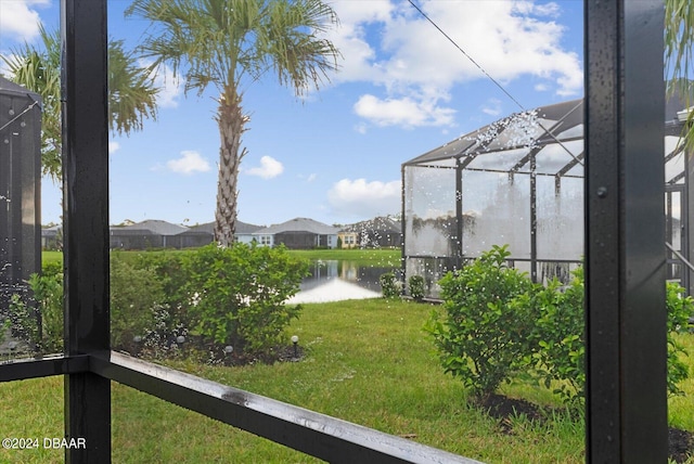 view of yard with a water view