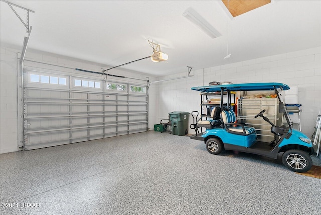 garage with a garage door opener