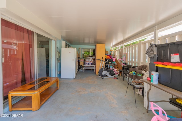 exterior space featuring white fridge