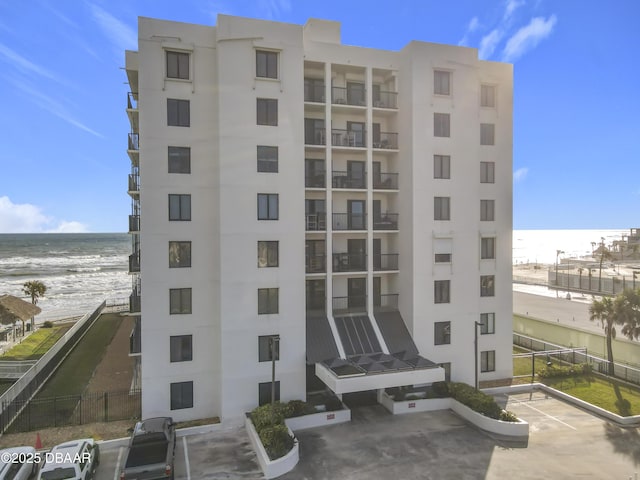 view of building exterior featuring a water view