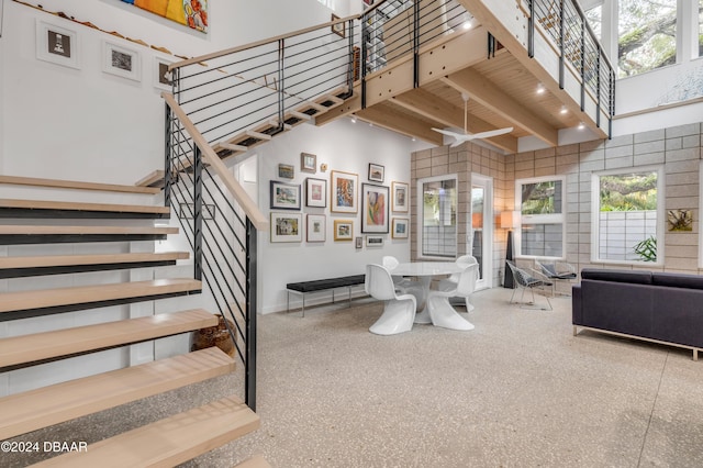 staircase featuring a high ceiling