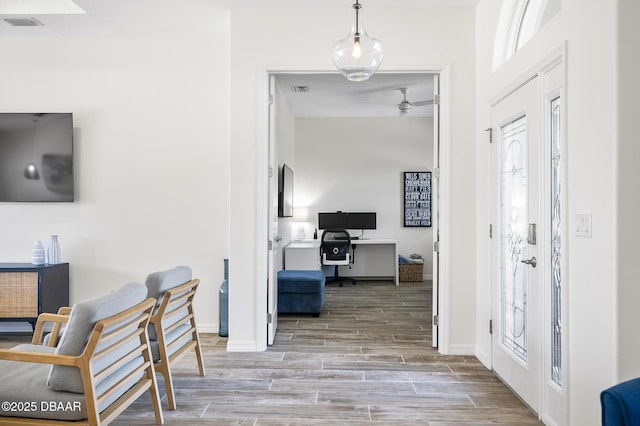 entrance foyer featuring ceiling fan and a wealth of natural light