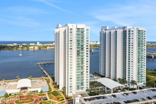 view of property with a water view