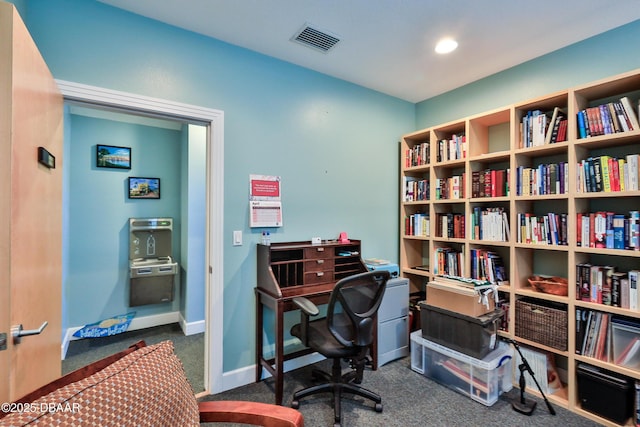 view of carpeted home office