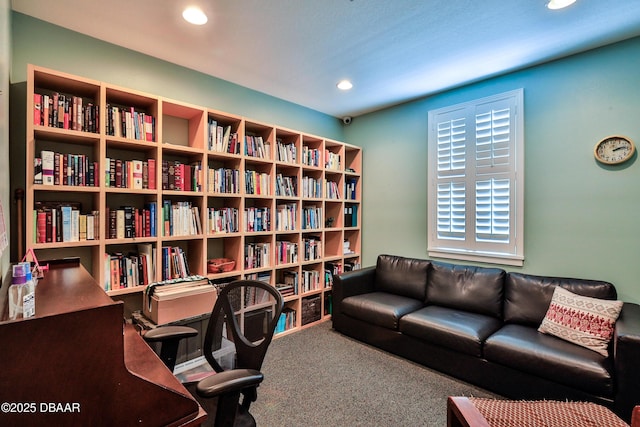 home office with carpet flooring