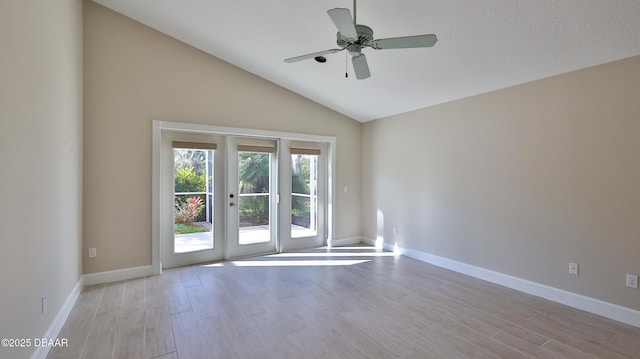 51 Bay Pointe Dr, Ormond Beach, FL 32174 - unfurnished room featuring ceiling fan, lofted ceiling, light wood-type flooring, and french doors