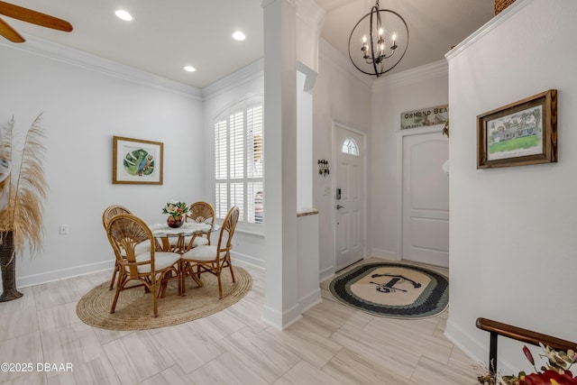 3017 Glin Cir, Ormond Beach, FL 32174 - entrance foyer featuring ornamental molding, a chandelier, and recessed lighting