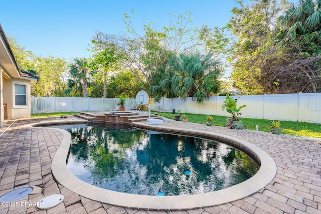 view of swimming pool featuring a patio